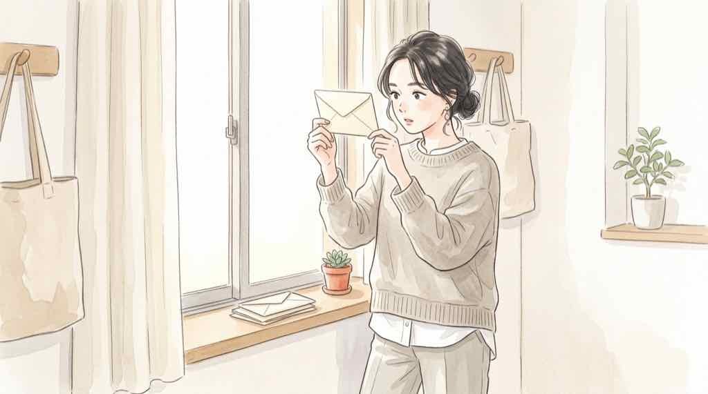 日経なりすましメールの見分け方を確認する、受信箱の水彩イラスト