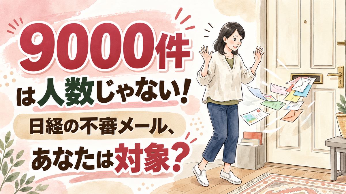 日経サイバー攻撃の不審メールが届いて不安になる人を描いた水彩イラスト