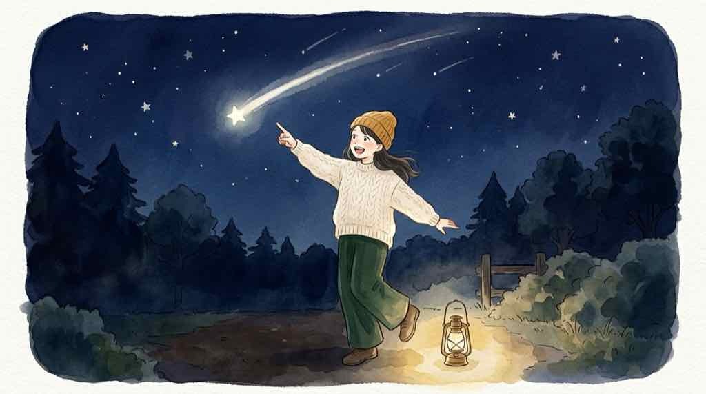 オリオン座流星群2026のピークと見頃を伝える夜空と流れ星の水彩イラスト