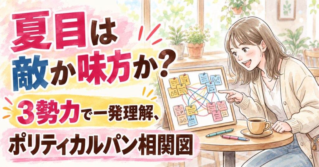 ポリティカルパン相関図を見ながら人物関係を整理する女性とドラマのイメージ