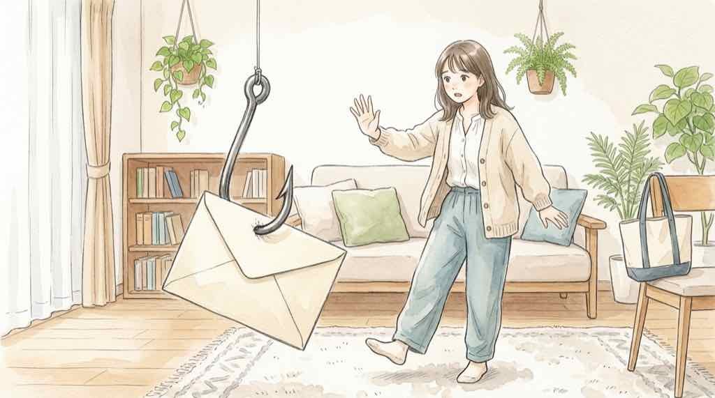 楽天トラベル不正アクセスに便乗した偽の予約確認メールに注意する女性