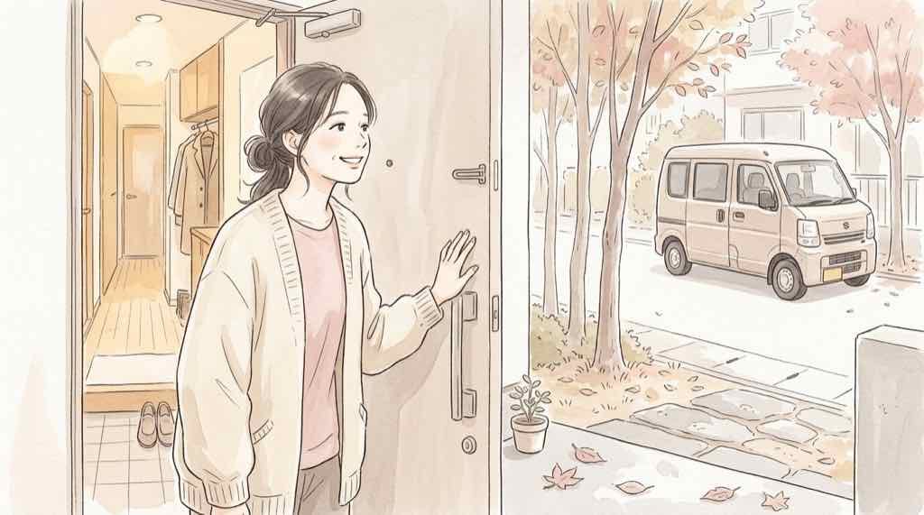佐川急便 荷物追跡の復旧と停止中サービスを確認する女性の水彩イラスト