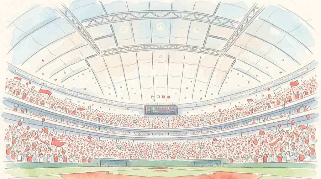 侍ジャパン 韓国戦 放送を待つ東京ドームの赤と白の応援席