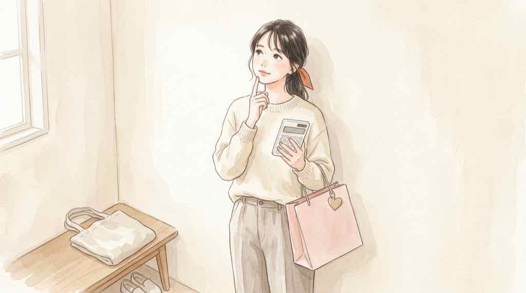 サンリオ ノベルティ 2500円の条件を電卓で計算している様子