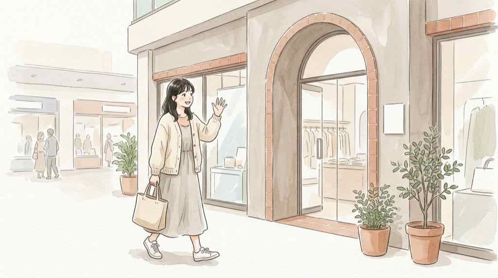サンリオ キデイランド 店舗販売 10月9日に向けて店頭へ向かう女性