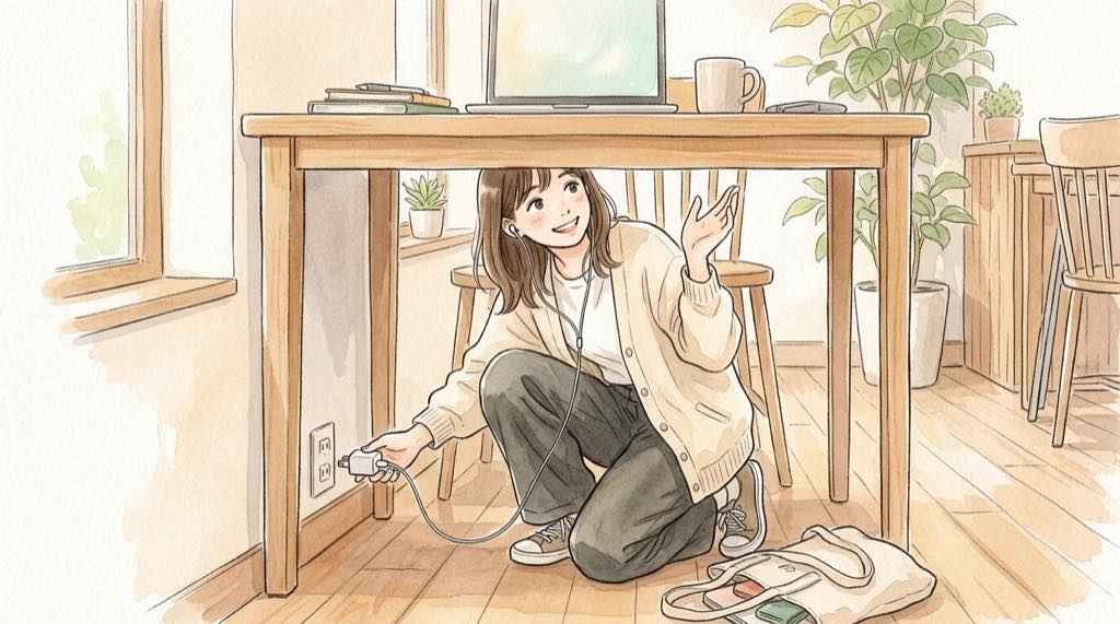 セルフカフェで勉強や仕事をする人向けに、Wi-Fiと電源とパソコン作業の様子