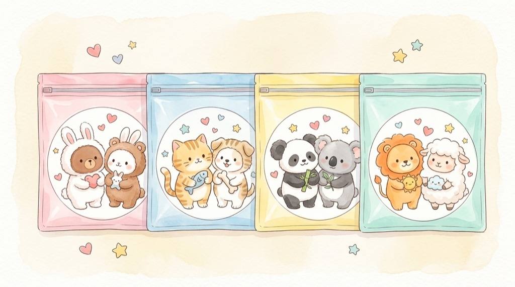 サンリオキャラクターズのジッパーバッグ全4種、お友だちの着ぐるみデザイン