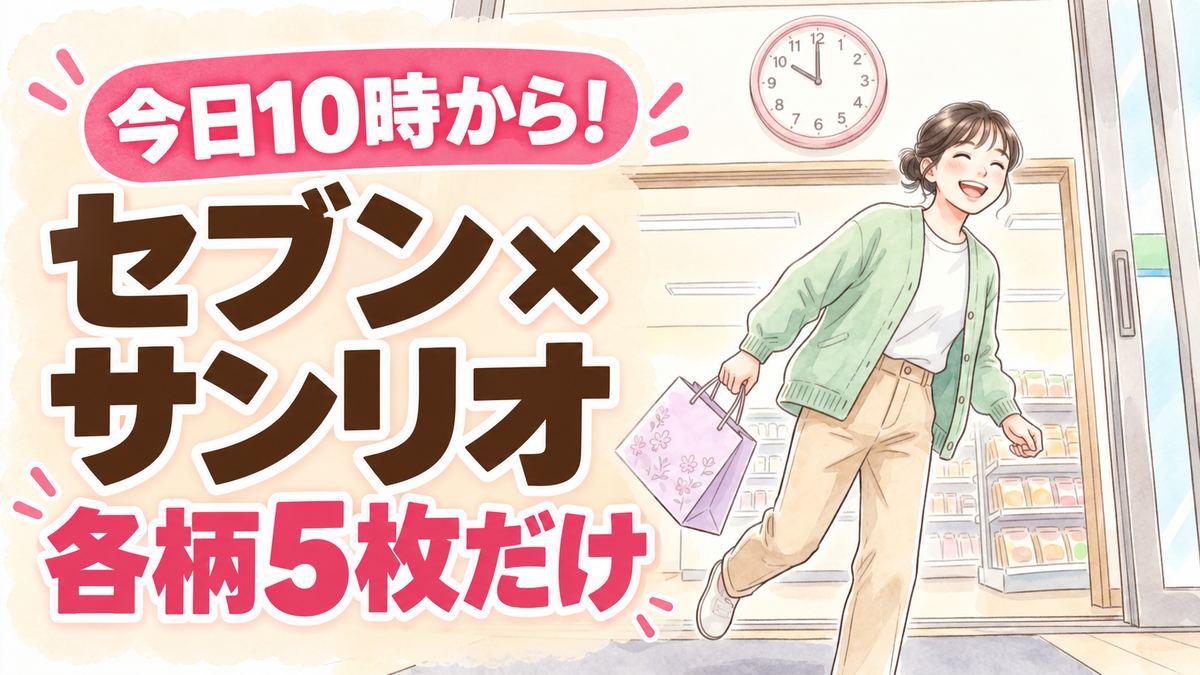 セブン×サンリオ2026の景品、セブンのレジ横で選ぶジッパーバッグ