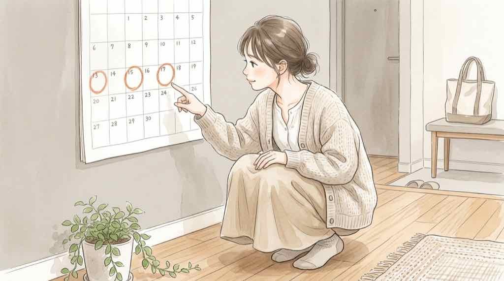 シゴンヌ チケット先行受付の日程をカレンダーで確認する手元のイメージ