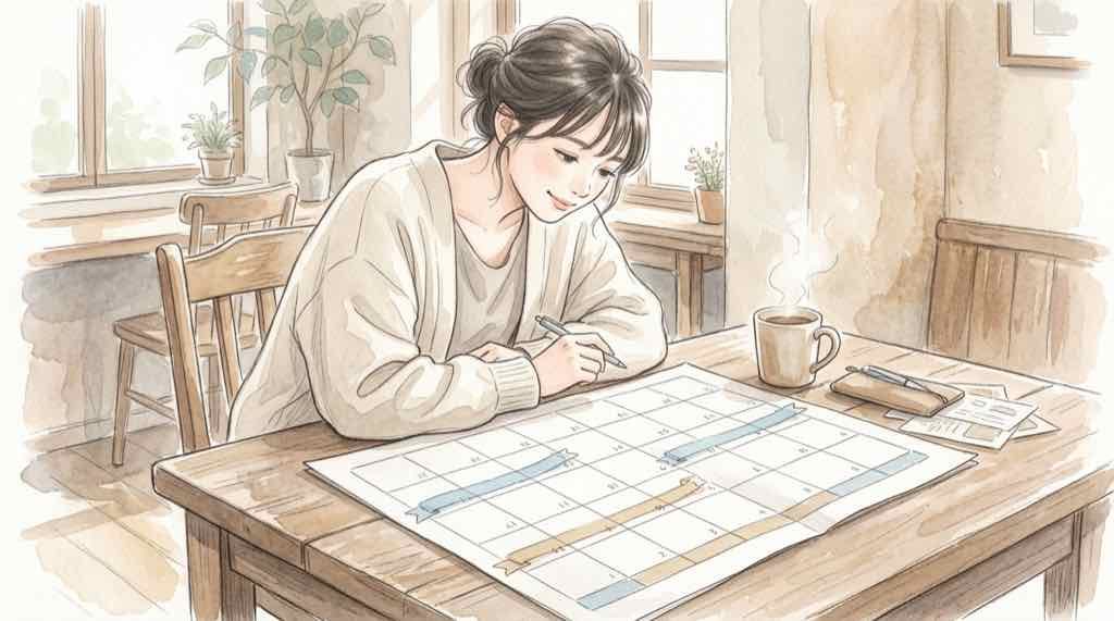 しまむらドラクエのオンライン受注はいつから始まるかを、カレンダーとスマホ画面で表した水彩イラスト