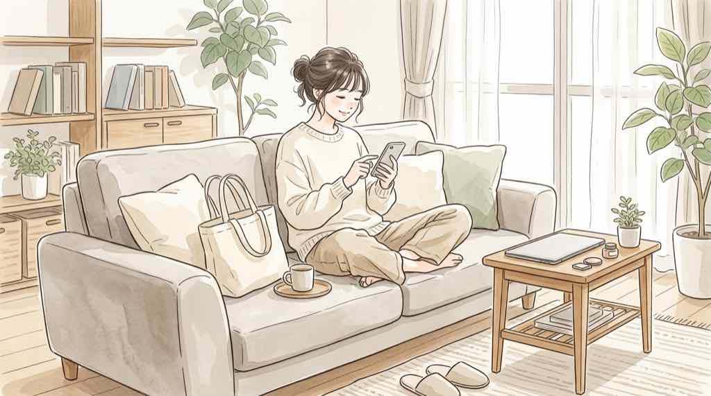 しまむらパークでドラクエ商品を注文する手順を、スマホ操作のイメージで描いた水彩イラスト