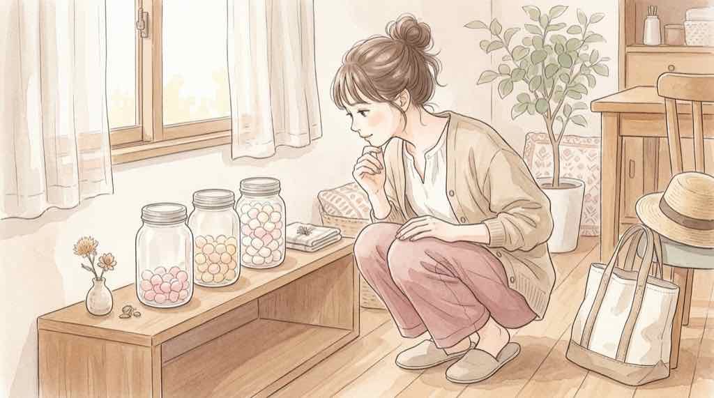 容器の底上げを許容できない理由を考える同じ容器で量が違う水彩イラスト