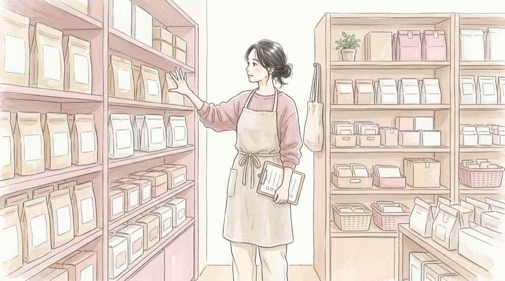 容器の底上げが違法かどうかを考える買い物の水彩イラスト