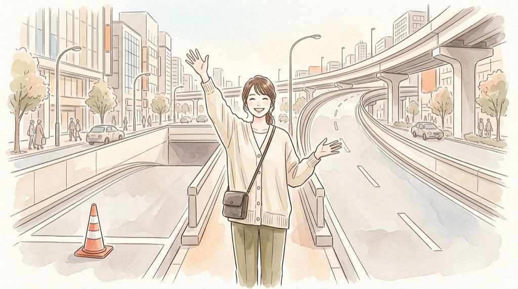 銀座入口 通行止めの対象が内回りのみであることを示す首都高の入口のイメージ