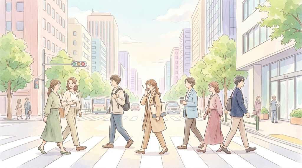 働く人の日中の眠気と社会への影響を表したやさしい水彩イラスト