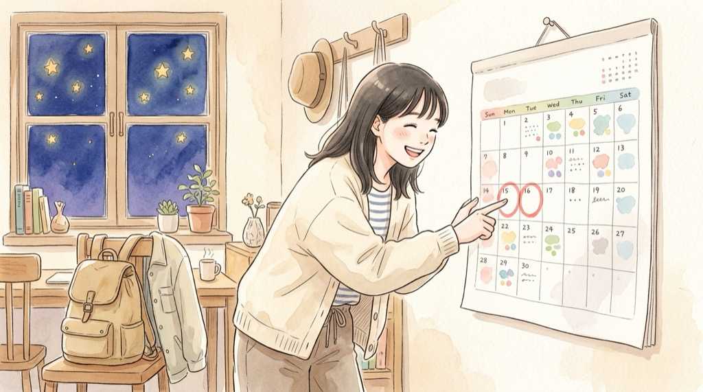 タイトー サンリオ 2026の開催期間を夜空の星とカレンダーで表した水彩イラスト
