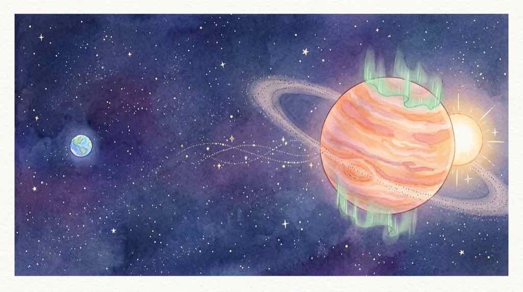 太陽系外惑星 電波を放つがか座ベータ星bとオーロラのイメージ