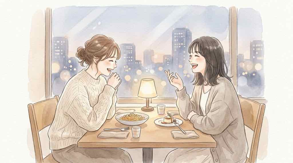 ニュウマン高輪のカフェで友達とランチを楽しむ女性たち