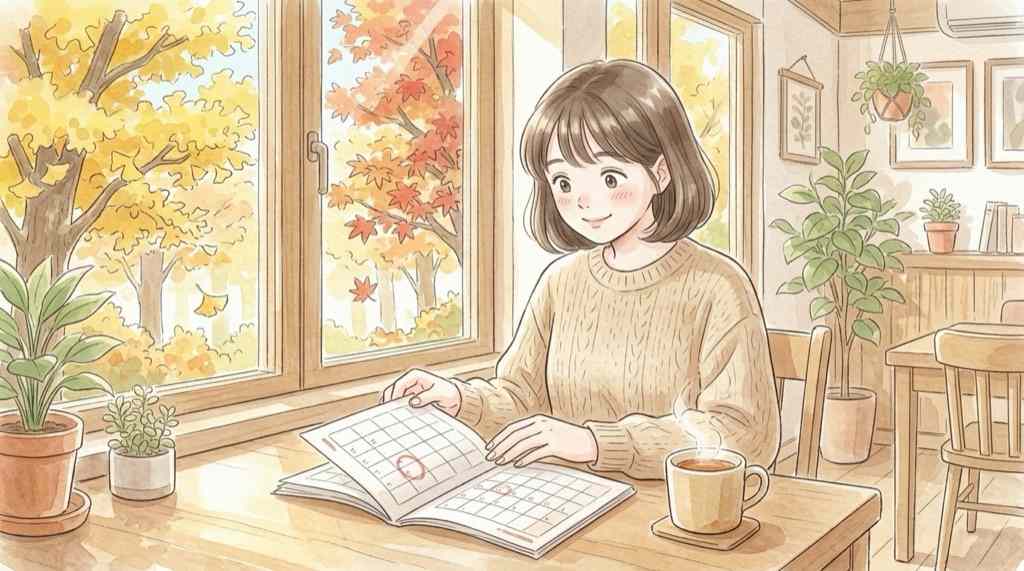 天皇賞秋2026の開催概要を調べる女性と東京競馬場の秋空