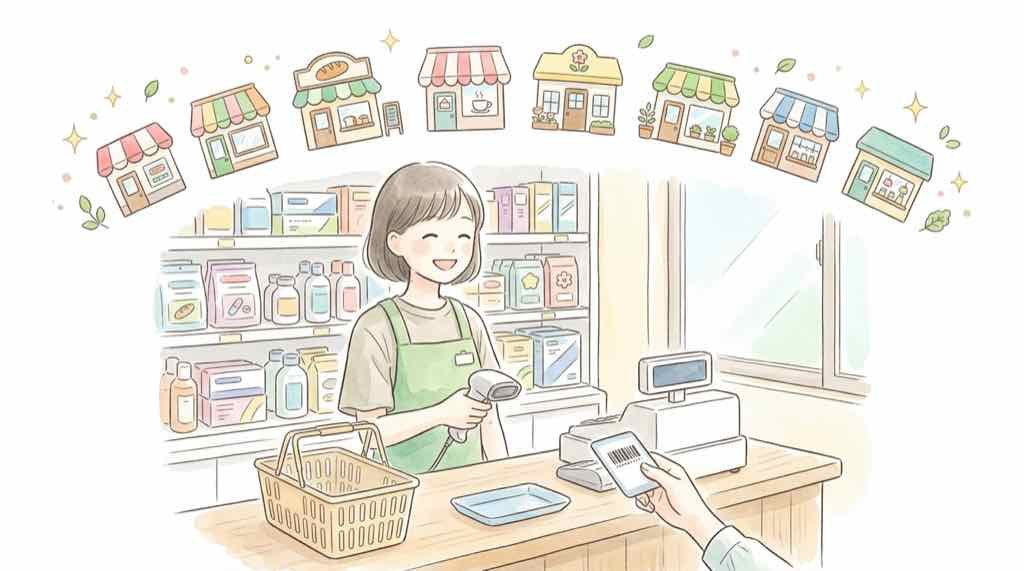 teppayが使える店舗のイメージ、コンビニやドラッグストアのレジ前でのコード決済