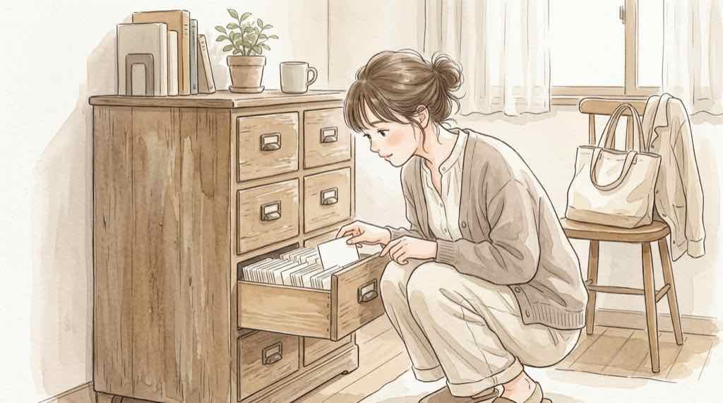 退会後も免許証画像を約7年保存していた理由を考える女性とカーシェアの車のイラスト