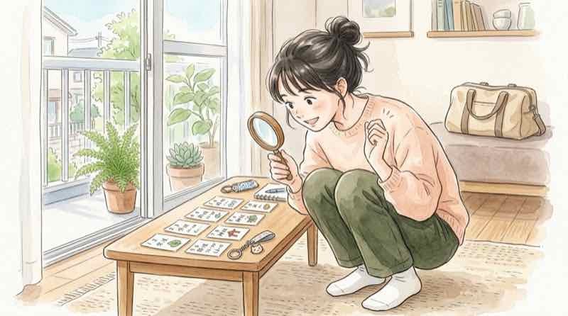 自分名義のクレカ申込みを確認する方法を調べる女性のイラスト