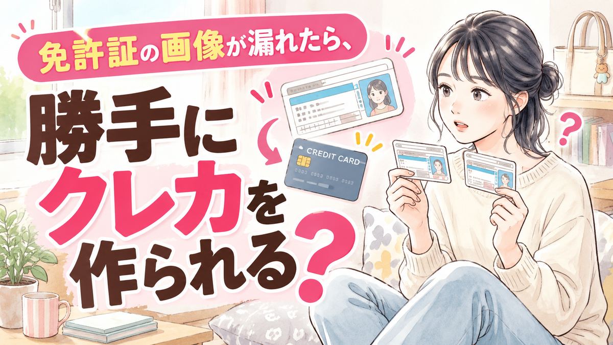 タイムズカー 免許証 流出 クレジットカードの不安を調べる女性のイラスト