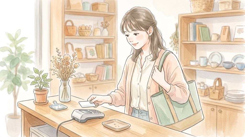 渋谷のSHIBUYA TSUTAYA 6階 IP書店への道のりとキャッシュレス決済のイラスト