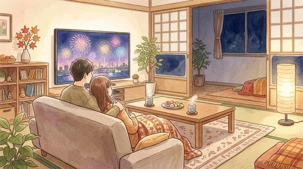 東京湾大華火祭2026をライブ配信で楽しむ自宅の夫婦