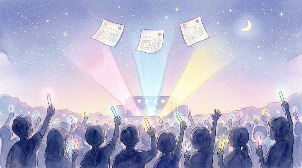 ドリフェス2026の出演者が揃う3日間のステージと観客のイメージ
