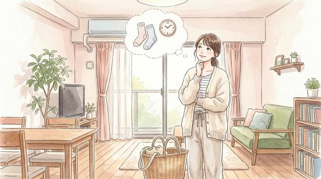 ユニクロが靴下の値上げをわずか11日で撤回した理由を考える、買い物かごを前に悩む様子のイラスト
