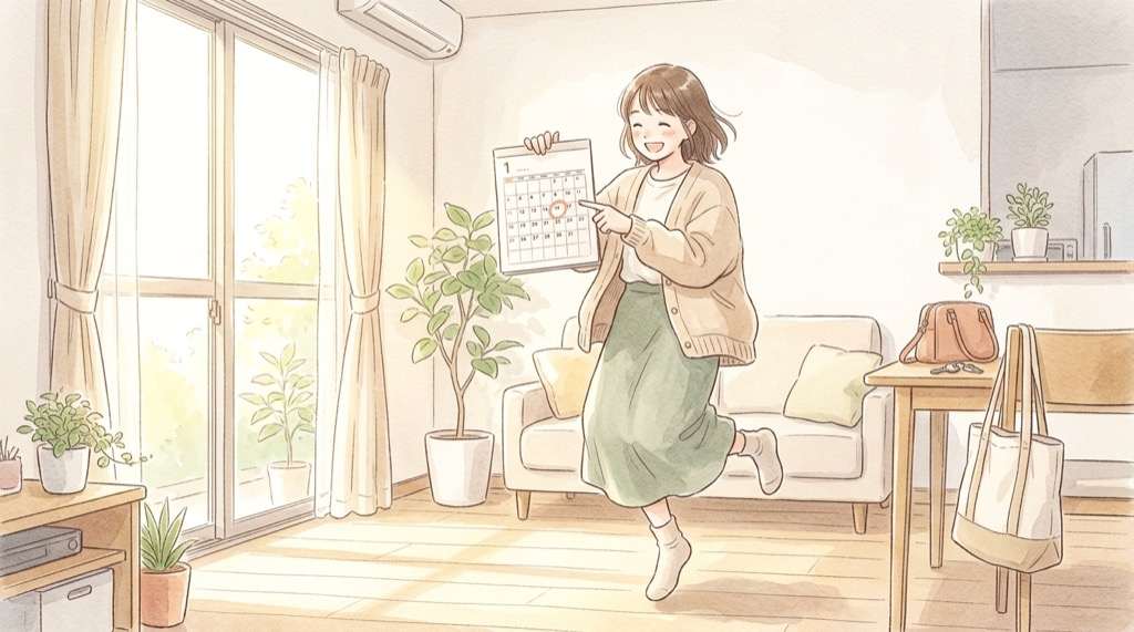 アメリカ中間選挙2026の日本時間を確認する女性のイラスト