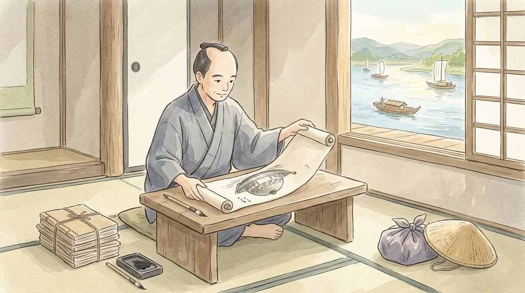 うつろ舟の新史料「空舩之図」を調べる岡田家文書の古文書イラスト