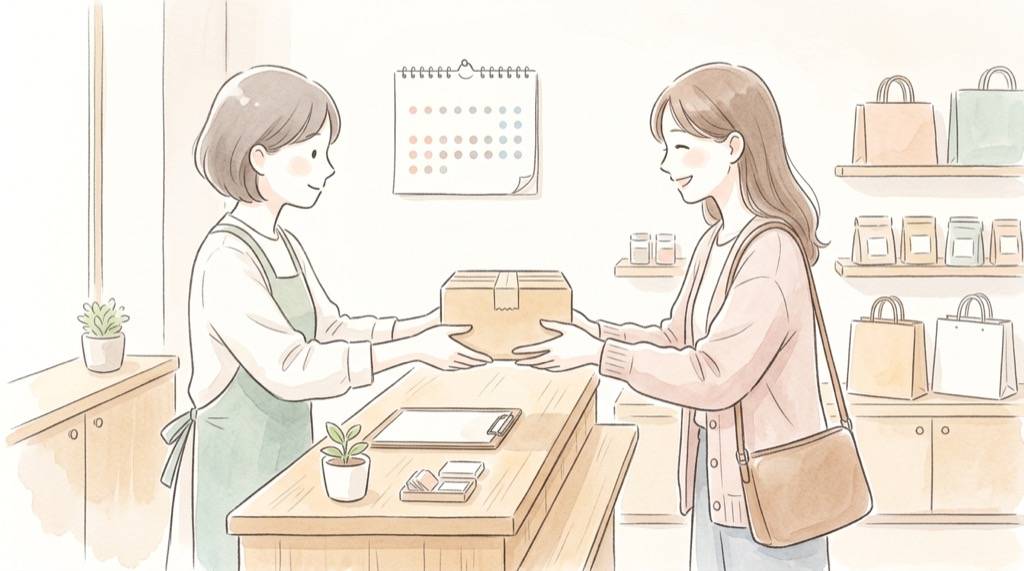 ワークマン サンリオ 売り切れと再販を気にして通販を見る女性を描いた水彩イラスト
