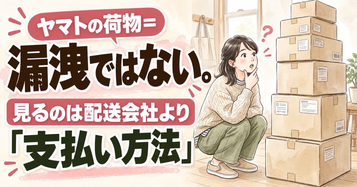ヤマト情報漏洩でAmazon・楽天の荷物は対象か不安になり、宅急便の箱を見つめる女性