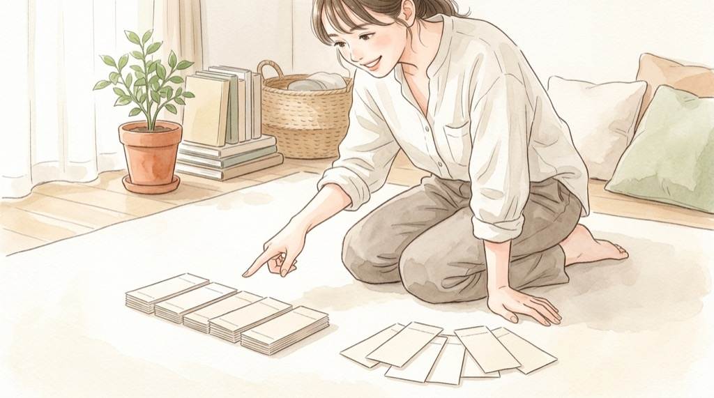 年末ジャンボの連番とバラを並べて見比べる女性のイラスト