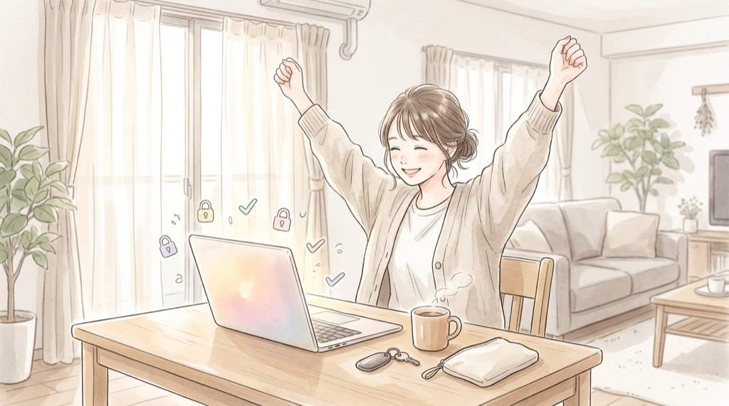 年末ジャンボ2026のネット購入を進める女性のイラスト
