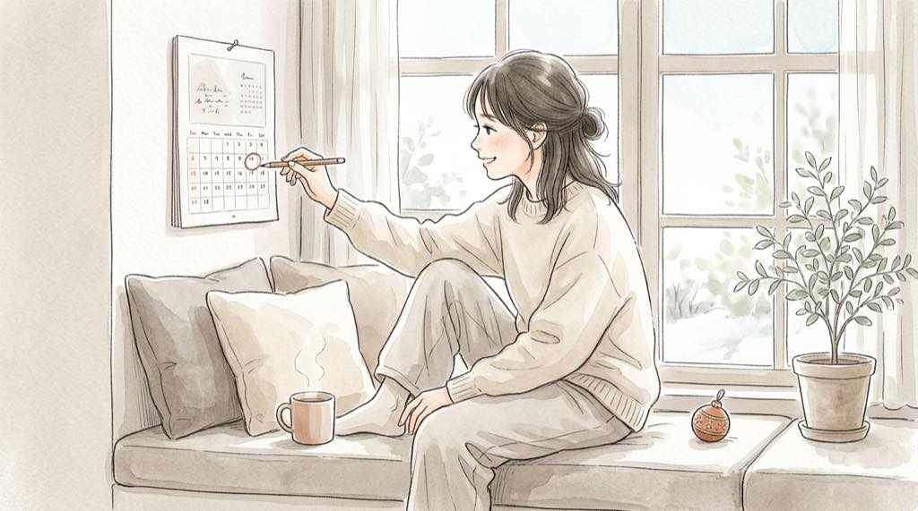 横浜クリスマスマーケット2026のチケット発売日を調べる女性のイラスト