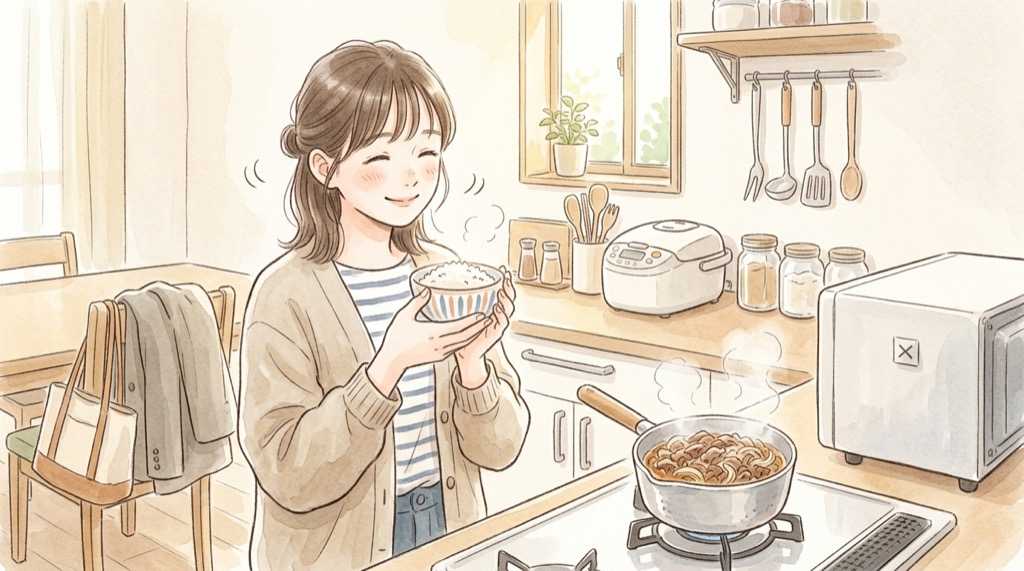 吉野家 キティ 電子レンジは使える？メラミン製どんぶりの取扱注意を示す水彩イラスト